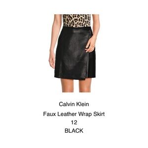Calvin Klein Black faux leather, faux wrap Mini Skirt